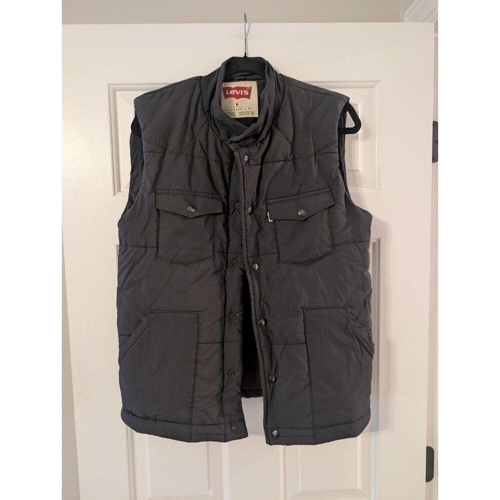 Levi's Men's Quilted Puffer Vest Size M Black Western Snap Front